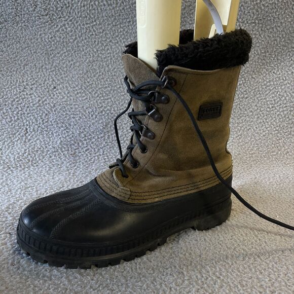 Sorel Kaufman Canada Wool Lined Boots Mens 9 Green Khaki Steel Shank Winter USA - Picture 1 of 11